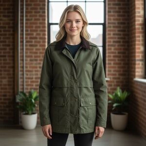Lands End Barn Coat Utility Hooded Jacket Army Green Corduroy Large